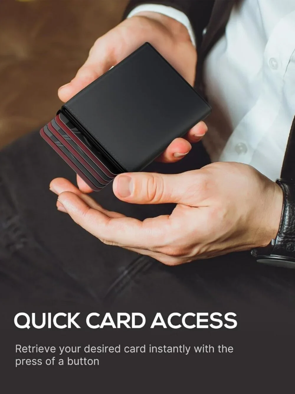 Slim RFID Blocking Wallet for Men - Minimalist Pop Up Card Holder, Leather